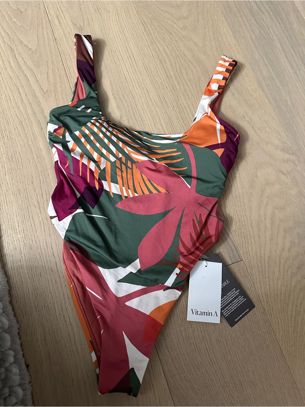 Vitamin A Tropical Print One-Piece Swimsuit - Green, Coral.  small